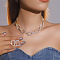 Alloy Rhinestone Link Chain Neckalces & Studs Earrings Sets, Rectangle, Golden, 500mm