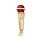 Brass Enamel Pendants, with Jump Ring, Microphone Charm, Real 18K Gold Plated, Red, 30.5x10.5mm, Hole: 3.5mm