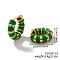 Brass Striped Enamel Bamboo Hoop Earrings, Vintage Fashion Accessory, Golden, Green, 16x5mm