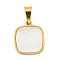 304 Stainless Steel Pave Natural White Shell Square Charms, Golden, 14x12x1mm, Hole: 5.5x3mm