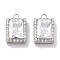 Brass Micro Pave Clear Cubic Zirconia Pendants, Cadmium Free & Nickel Free & Lead Free, with Glass, Rectangle Charms, Real Platinum Plated, 13x9x5mm, Hole: 1.4mm