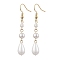 Teardrop Shell Pearl & Brass Dangle Earrings for Women, Real 18K Gold Plated, WhiteSmoke, 54.5x8mm