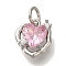 Rack Plating Brass Micro Pave Cubic Zirconia Charms, Cadmium Free & Lead Free, Long-Lasting Plated, Heart, Platinum, 10x9x4.5mm, Hole: 3mm