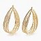 Brass Pendants, teardrop, Nickel Free, Real 18K Gold Plated, 38x25x8.5mm, Hole: 1.2mm