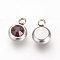 201 Stainless Steel Rhinestone Charms, Flat Round, Garnet, 8.5x6x3mm, Hole: 1.5mm