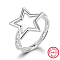 Rhodium Plated 925 Sterling Silver Finger Ring, Hollow Star, Platinum, Inner Diameter: 17mm