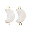 Natural Shell Moon Connector Charms, with 304 Stainless Steel Double Loops, Seashell Color, Ion Plating(IP), Real 18K Gold Plated, 20.5x10.5x3mm, Hole: 1.8~2mm