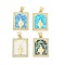 Brass Micro Pave Cubic Zirconia Pendants, Rectangle with Girl Charms, with Synthetic Opal, Long-Lasting Plated, Rack Plating, Lead Free & Cadmium Free, Real 18K Gold Plated, Mixed Color, 23.5x17x2.5mm, Hole: 3.5x3.5mm
