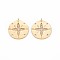 Brass Micro Pave Clear Cubic Zirconia Pendants, Nickel Free, Flat Round with Compass, Real 18K Gold Plated, 20x17.5x1mm, Hole: 1.4mm