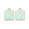 Alloy Enamel Charms, Square with Question Mark Charm, Golden, Cyan, 12.5x9x1mm, Hole: 1.6mm, 10pcs/set