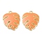Brass Enamel Pendants, Tropical Leaf Charms, Monstera Leaf Charms, Long-Lasting Plated, Sandy Brown, Real 18K Gold Plated, 22.5x16.5x2.5mm, Hole: 1.5mm