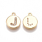 Brass Cubic Zirconia Charms, Flat Round with Letter, Nickel Free, Real 18K Gold Plated, Clear, Letter.J, 12x10x2mm, Hole: 1mm