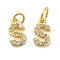 Brass Micro Pave Cubic Zirconia Pendants, Cadmium Free & Nickel Free & Lead Free, with Jump Ring, Letter S, 9x5.5x1.5mm, Hole: 3.6mm