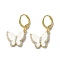 Butterfly Real 18K Gold Plated Brass Dangle Leverback Earrings, with Cubic Zirconia and Enamel, WhiteSmoke, 30x17.5mm
