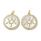 Brass Micro Pave Cubic Zirconia Pendants, with Shell, Flat Round, Cadmium Free & Lead Free, Real 18K Gold Plated, Star, 22x19.5x2.5mm, Hole: 3mm
