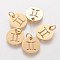 Ion Plating(IP) 304 Stainless Steel Pendants, with Jump Ring, Laser Cut, Flat Round with Constellation/Zodiac Sign, Real 18K Gold Plated, Gemini, 12x1mm, Hole: 3mm