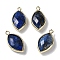 Natural Lapis Lazuli Pendants, with Platinum Brass Edge, Faceted, Horse Eye, 22x12x5.5mm, Hole: 1.8mm
