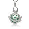 Silver Color Plated Brass Hollow Round Cage Pendants, with No Hole Spray Painted Brass Round Ball Beads, Medium Turquoise, 35x25x21mm, Hole: 3x8mm