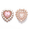 Alloy Flat Back Cabochons, with ABS Plastic Imitation Pearl Beads, Rose Gold, Heart, Pink, 29x27x8mm
