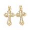 Brass Cubic Zirconia Pendants, Cadmium Free & Lead Free, Religion Cross Charms, Golden, 28x17x2.5mm, Hole: 3x5mm
