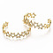 Brass Micro Pave Clear Cubic Zirconia Cuff Bangles, Nickel Free, Star, Real 16K Gold Plated, Inner Diameter: 2-1/8x1-7/8 inch(5.5x4.8cm), 14mm