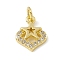 Brass Micro Pave Clear Cubic Zirconia Charms, Cadmium Free & Lead Free, with Open Jump Rings, Heart Charms with Star, Real 18K Gold Plated, 12x9.5x2mm, Hole: 3mm