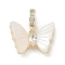 Brass Pave White Shell Butterfly European Dangle Charms, Cadmium Free & Nickel Free & Lead Free, Large Hole Pendants with Clear Cubic Zirconia, Real 18K Gold Plated, 16.5mm, Hole: 4mm
