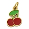 Ion Plating(IP) 304 Stainless Steel Enamel Charms, with Jump Ring, Manual Polishing, Cherry Charm, Real 18K Gold Plated, Red, 10x7x1mm, Hole: 2.5mm