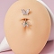 304 Stainless Steel with Crystal Rhinestone Belly Rings, Stainless Steel Color, Butterfly, Bar Length: 3/8