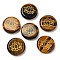 Natural Tiger Eye Cabochons, Flat Round with Engraved Gold Lotus Flower, 25~26x6~7mm