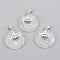 Natural Quartz Crystal Pendants, with Platinum Tone Brass Findings, Flat Round with Buddha, 32x28x7mm, Hole: 4x5mm