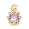 Brass Inlaid Clear Cubic Zirconia Charms, Real 18K Gold Plated, Lead Free & Cadmium Free, Crown, Lilac, 11.5x9.5x6mm, Hole: 3mm