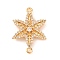 Brass Pave Clear Cubic Zirconia Connector Charms, Cadmium Free & Nickel Free & Lead Free, Flower Links, Real 18K Gold Plated, 25x17.5x3mm, Hole: 1.4mm