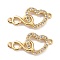 Brass Micro Pave Clear Cubic Zirconia Links Connectors, Heart with Infinity, Real 18K Gold Plated, 11.5x23.5x2mm, Hole: 1.4mm