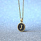 Alloy Black Enamel Flat Round with Letter Pendant Necklaces for Women, Golden, Letter J, 17.72 inch(45cm)