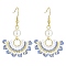 Glass Beaded Fan with Imitation Pearl Dangle Earrings, Golden 304 Stainless Steel Jewelry for Women, Royal Blue, 51mm, Pin: 0.8mm