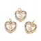 Brass Micro Pave Cubic Zirconia Pendants, Heart, Colorful, Golden, 19.5x18.5x2mm, Hole: 3.5mm