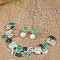 Flat Round & Oval & Square Zinc Alloy Enamel Pendant Necklaces & Stud Earrings Sets, Medium Sea Green, 420mm
