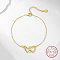 Interlocking Heart 925 Sterling Silver Link Bracelets, with  Cubic Zirconia, Golden, 5-1/2 inch(14cm)