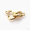 Brass Micro Pave Cubic Zirconia Fold Over Clasps, Heart, Clear, Real 18K Gold Plated, 18mm, Hole: 1.2mm
