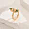 Brass Micro Pave Cubic Zirconia Geometric Adjustable Finger Rings for Women, Hexagon, Golden, Green, 19x7.5mm, Inner Diameter: Adjustable