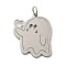 Non-Tarnish Halloween Laser Cut 304 Stainless Steel Pendant, with Jump Ring, Ghost Charm, Stainless Steel Color, 22x18x1mm, Hole: 3mm