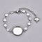 Tarnish Resistant 304 Stainless Steel Bracelet Making, with Lobster Claw Clasps, Heart Link Chains and Flat Round Cabochon Settings, Stainless Steel Color, Tray: 12mm, 6-1/8 inch(15.6cm)