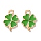 Alloy Enamel Pendants, Clover Charms, Lime Green, 19x12x1.5mm, Hole: 2.2mm