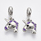 Alloy Enamel European Dangle Charms, Large Hole Pendants, Unicorn, Platinum, Blue Violet, 26mm, Hole: 5mm, Unicorn: 17x13x6mm