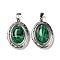 Synthetic Malachite Locket Pendants, Platinum Plated Alloy Oval Charms, 33.5x23.5x9~10mm, Hole: 8x4mm