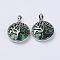 Dyed Synthetic Malachite Pendants, with Platinum Plated Brass Findings, Flat Round with Tree of Life, 31x27x8mm, Hole: 3.5x7mm