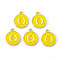 Golden Plated Alloy Enamel Charms, Enamelled Sequins, Flat Round with Letter, Gold, Letter.Q, 14x12x2mm, Hole: 1.5mm