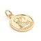 Brass Micro Pave Cubic Zirconia Pendants, with Jump Ring, Flat Round with Twelve Constellations, Clear, Golden, Aquarius, 18x14.5x1.5mm, Hole: 3mm