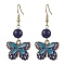 Alloy Enamel Butterfly Dangle Earrings, with Natural Lapis Lazuli Beads, 48x22mm